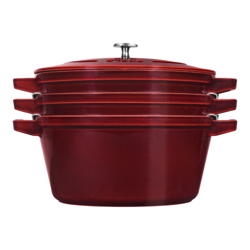 STAUB Stackable Set Stackable Set Large 4 Piece Cast Iron, Grenadine-Red