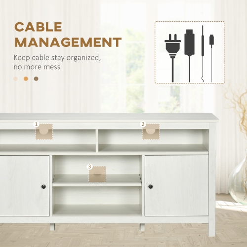 HOMCOM TV Cabinet Stand for TVs up to 65", Entertainment Center with Storage Shelves and Doors for Living Room, Bedroom, White