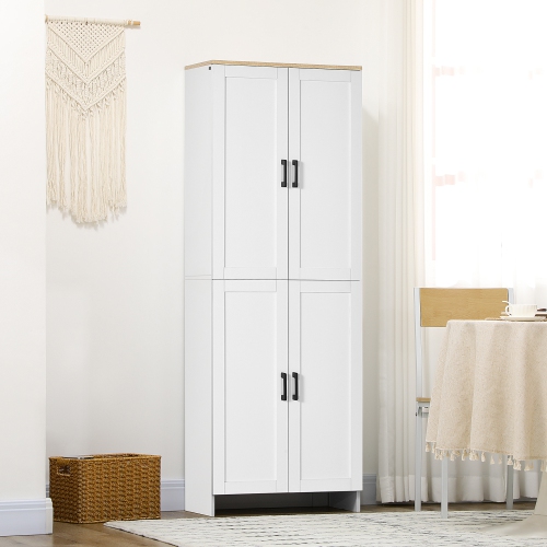 HOMCOM Armoire de rangement 67", buffet de cuisine à 4 portes avec étagères réglables, blanc