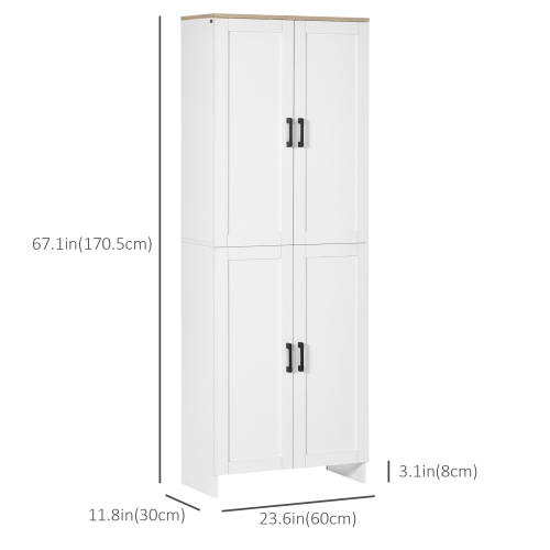 HOMCOM Armoire de rangement 67", buffet de cuisine à 4 portes avec étagères réglables, blanc