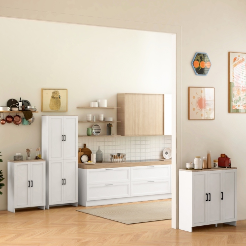 HOMCOM Armoire de rangement 67", buffet de cuisine à 4 portes avec étagères réglables, blanc