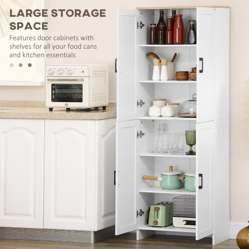 HOMCOM Armoire de rangement 67", buffet de cuisine à 4 portes avec étagères réglables, blanc