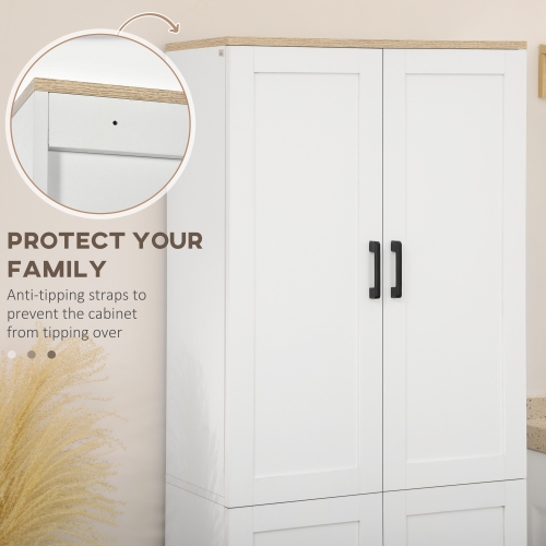 HOMCOM Armoire de rangement 67", buffet de cuisine à 4 portes avec étagères réglables, blanc