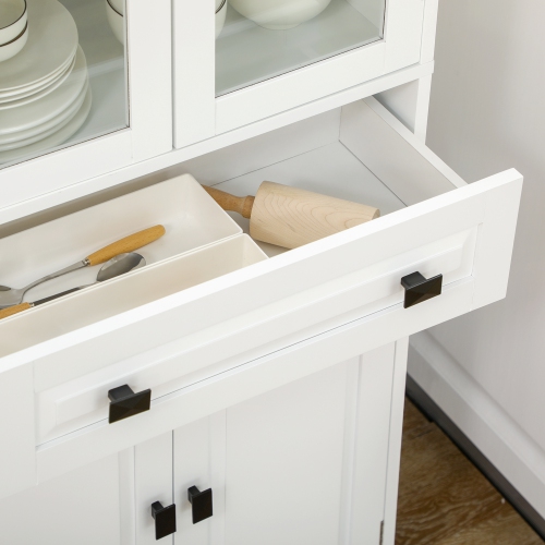 HOMCOM – Armoire garde-manger de cuisine de 63 po, armoire de rangement autonome avec portes en verre, tiroir et tablettes réglables, blanc