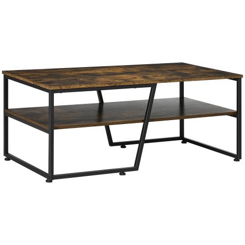 HOMCOM  Industrial Coffee Table, 2-Tier Center Table \w Storage Shelf, Wood Look Accent Furniture \w Metal Frame for Living Room, 41.7" X 21.7" X