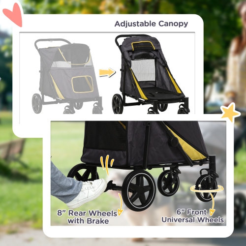 PawHut Pet Stroller, One-Click Foldable Dog Stroller with Universal Front Wheels, Shock Absorber, Dog Cat Carriage with Brakes, Safety Leash for