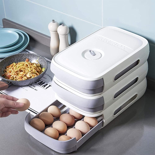 Egg Storage Box, Plastic Egg Box, Kitchen Egg Storage Box, Egg Box With Drawer, Suitable For Refrigerators, Freezers, Tableware