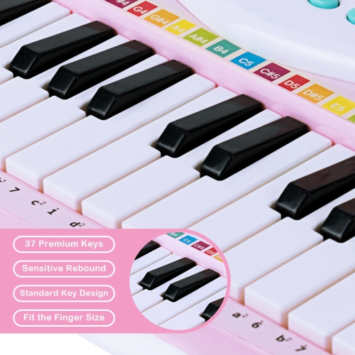 Gymax Z-Shaped Toy Keyboard 37-Key Electronic Piano Pink
