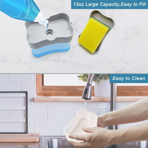 ISTAR Dish Soap Dispenser with Sponge Holder Countertop Soap Pump Dispenser for Kitchen Sink Dishwashing Soap Dispenser