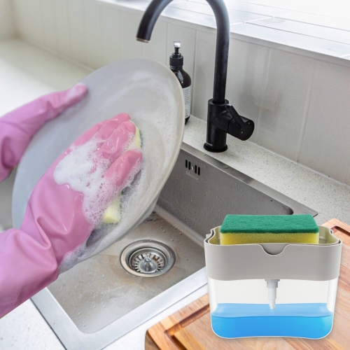 ISTAR Dish Soap Dispenser with Sponge Holder Countertop Soap Pump Dispenser for Kitchen Sink Dishwashing Soap Dispenser