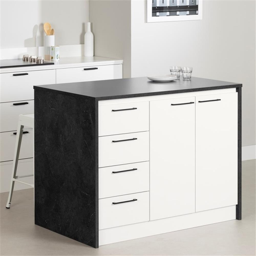 South Shore Myro 48"W Engineered Wood Kitchen Island with Storage in Black/White