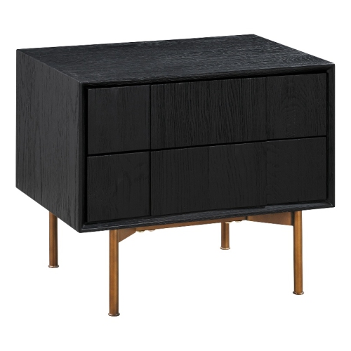 Armen Living Carnaby 2 Drawer Wood Nightstand in Black Brushed Oak and Bronze