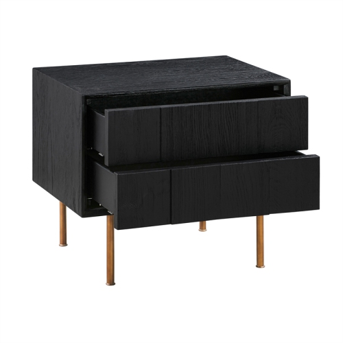 Armen Living Carnaby 2 Drawer Wood Nightstand in Black Brushed Oak and Bronze