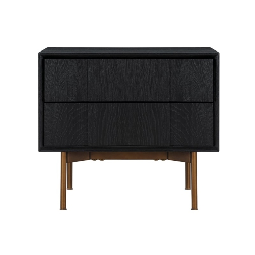 Armen Living Carnaby 2 Drawer Wood Nightstand in Black Brushed Oak and Bronze