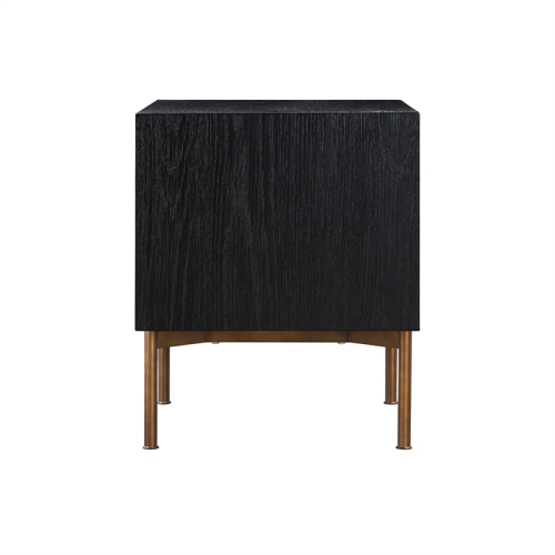 Armen Living Carnaby 2 Drawer Wood Nightstand in Black Brushed Oak and Bronze