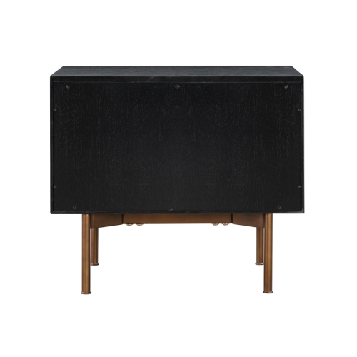 Armen Living Carnaby 2 Drawer Wood Nightstand in Black Brushed Oak and Bronze