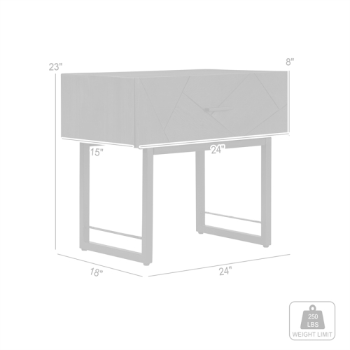 Armen Living Marquis 1 Drawer Oak Wood Nighstand with Black Metal Legs in Gray