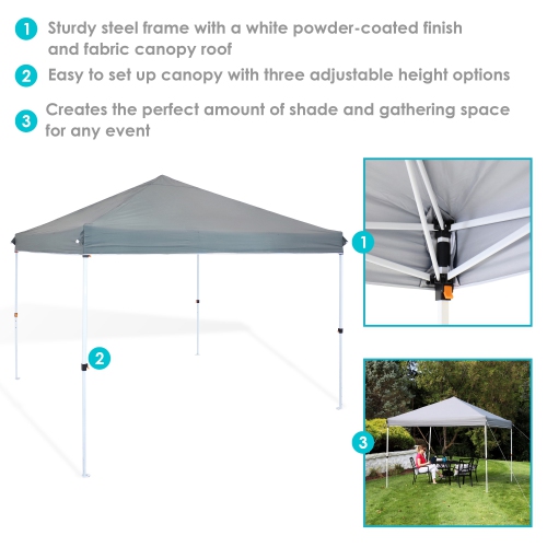 Sunnydaze Standard Pop-Up Canopy with Carry Bag - 12 ft x 12 ft - Gray