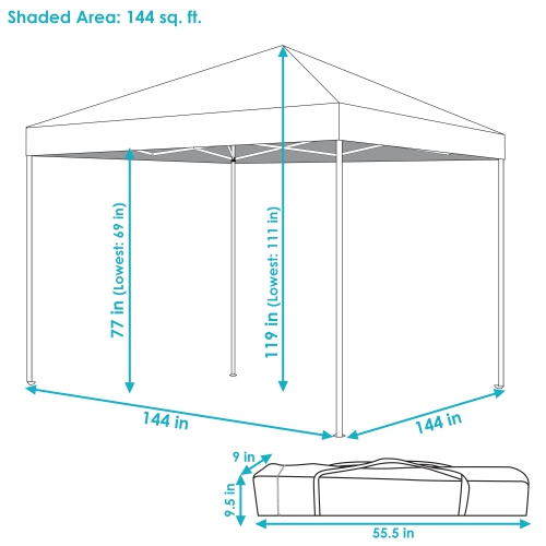 Sunnydaze Standard Pop-Up Canopy with Carry Bag - 12 ft x 12 ft - Blue