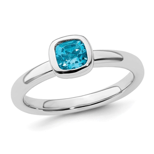 GEM AND HARMONY  3/5 Carat (Ctw) Cushion-Cut Topaz Ring In Sterling Silver In Blue