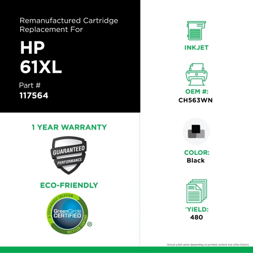 Clover Imaging Group Remanufactured Black Ink Cartridge for HP 61XL --Refurbished Excellent