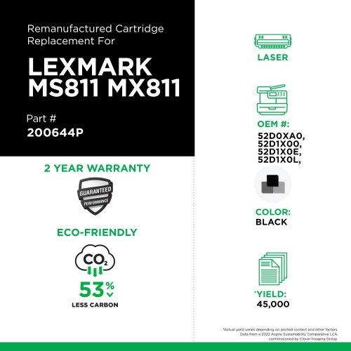 Clover Imaging Group Remanufactured Black Toner Cartridge for Lexmark MS711/MS811/MS812/MX711/MX811/MX812 --Refurbished Excellent