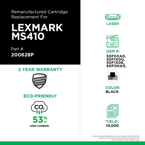 Clover Imaging Group Remanufactured Black Toner Cartridge for Lexmark MS410/MS415/MS510/MS610/MX410/MX510/MX610 --Refurbished Excellent