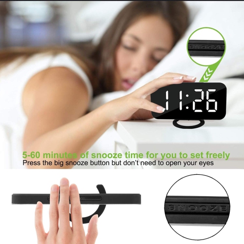 axGear Digital Mirror Alarm Clock Large LED Display with Dual USB Charger Ports For Home - Black