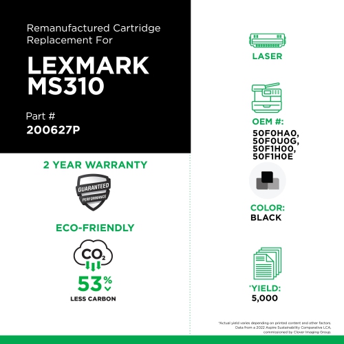 Clover Imaging Group Remanufactured Black Toner Cartridge for Lexmark MS310/MS410/MS510/MS610/MX310/MX410/MX510 --Refurbished Excellent