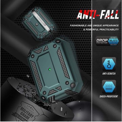 XCRS Full Body Protective Anti-Drop Cover Hardshell with Carabiner, Dual Layered Slim Design Case for Apple Airpods Pro