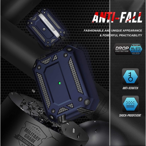 XCRS Full Body Protective Anti-Drop Cover Hardshell with Carabiner, Dual Layered Slim Design Case for Apple Airpods Pro