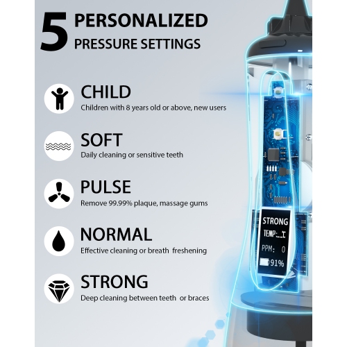 MySmile Powerful Cordless 350ML Water Dental Flosser Portable OLED Display Oral Irrigator with 5 Pressure Modes 8 Replaceable Jet Tips and Storage Bag for Home Travel Use (Black)