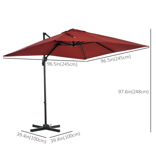 Outsunny 8' x 8' Square Patio Hanging Offset Umbrella with 360° Rotation, Aluminum Outdoor Cantilever Parasol with Crank & Tilt, Sun Canopy Shelter