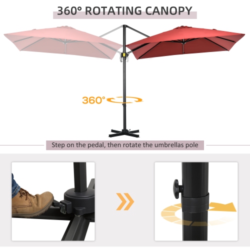 Outsunny 8' x 8' Square Patio Hanging Offset Umbrella with 360° Rotation, Aluminum Outdoor Cantilever Parasol with Crank & Tilt, Sun Canopy Shelter