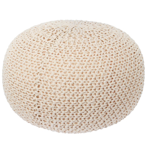 LIVINGbasics Knit Modern Floor Pouf Round Footstool, Round Pouf Ottoman, Pouffe Seat