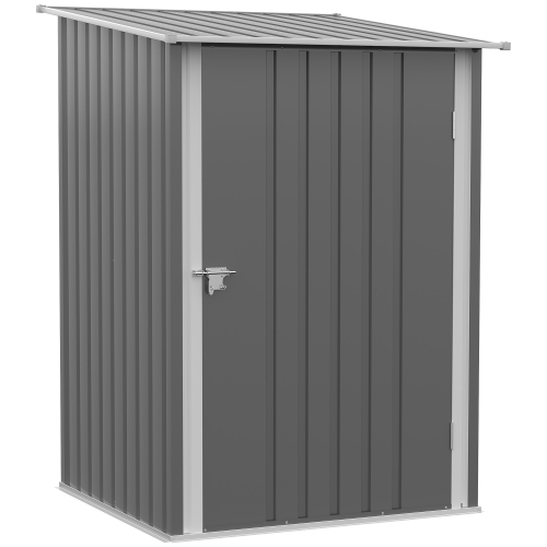 Outsunny 3' x 3' Lean-to Garden Storage Shed, Outdoor Galvanized Steel Tool House with Lockable Door for Patio, Backyard Lawn, Light Grey