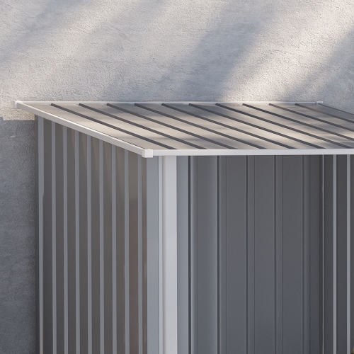 Outsunny 3' x 3' Lean-to Garden Storage Shed, Outdoor Galvanized Steel Tool House with Lockable Door for Patio, Backyard Lawn, Light Grey