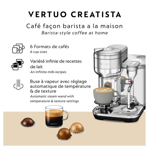 Machine à espresso Vertuo Creatista Pod Nespresso de Breville - Acier inoxydable brossé