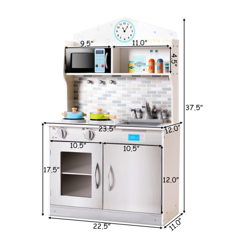 Gymax Kids Wooden Pretend Cooking Playset Cookware Play Set Kitchen Toys Toddler Gift