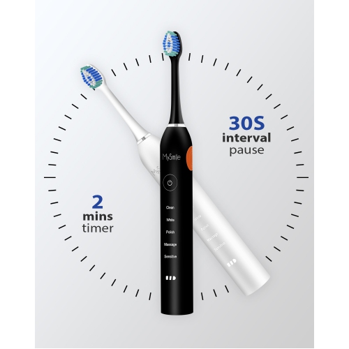 MySmile Electric Toothbrush for Adults, Rechargeable Sonic Electronic Toothbrush with 6 Bbrush Heads and Travel Case, 2 Mins 5 Modes Smart Timer,