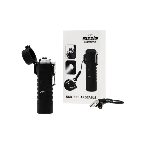 Survival USB Rechargeable Plasma Arc Lighter Waterproof LED Flashlight Electric Windproof Outdoor Camping Hiking Compact Wearable Lithium-Ion Battery