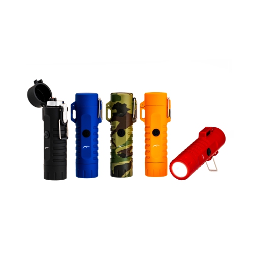 Survival USB Rechargeable Plasma Arc Lighter Waterproof LED Flashlight Electric Windproof Outdoor Camping Hiking Compact Wearable Lithium-Ion Battery