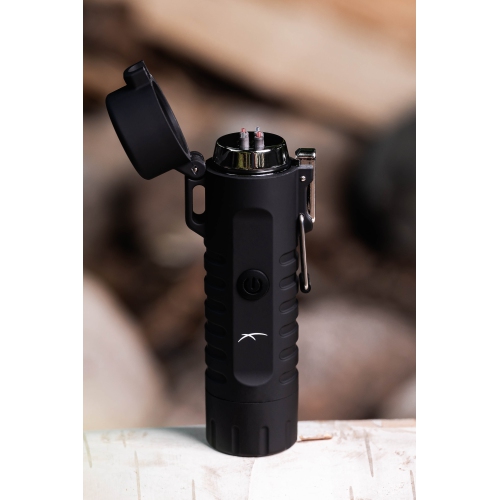 Survival USB Rechargeable Plasma Arc Lighter Waterproof LED Flashlight Electric Windproof Outdoor Camping Hiking Compact Wearable Lithium-Ion Battery
