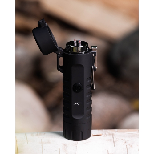 Survival USB Rechargeable Plasma Arc Lighter Waterproof LED Flashlight Electric Windproof Outdoor Camping Hiking Compact Wearable Lithium-Ion Battery