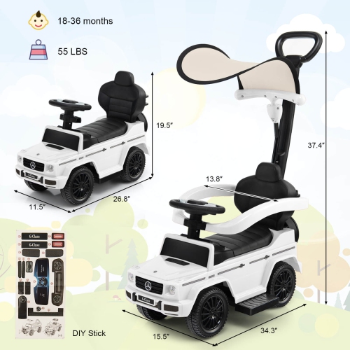 Costway 3 in 1 Ride on Push Car Mercedes Benz G350 Stroller Sliding Car w/ Canopy