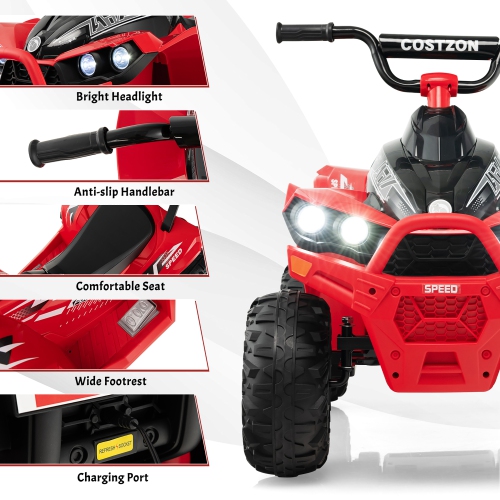 Costway 12V Battery Powered Kids Ride On ATV Electric 4-Wheeler Quad Car with MP3 & Light