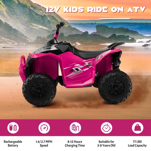 Costway 12V Battery Powered Kids Ride On ATV Electric 4-Wheeler Quad Car with MP3 & Light