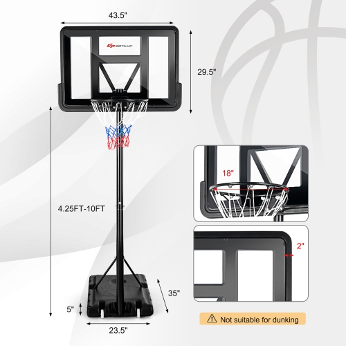 Costway Portable Basketball Hoop Stand Adjustable Height W/Shatterproof Backboard Wheels
