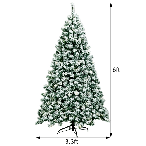 Costway 6Ft Pre-Lit Premium Snow Flocked Hinged Artificial Christmas Tree w/ 250 Lights