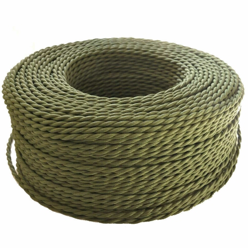 RELICELECTRICAL  16Ft Vintage Style Twisted Fabric Lamp Cord Wire Cable - Army In Green